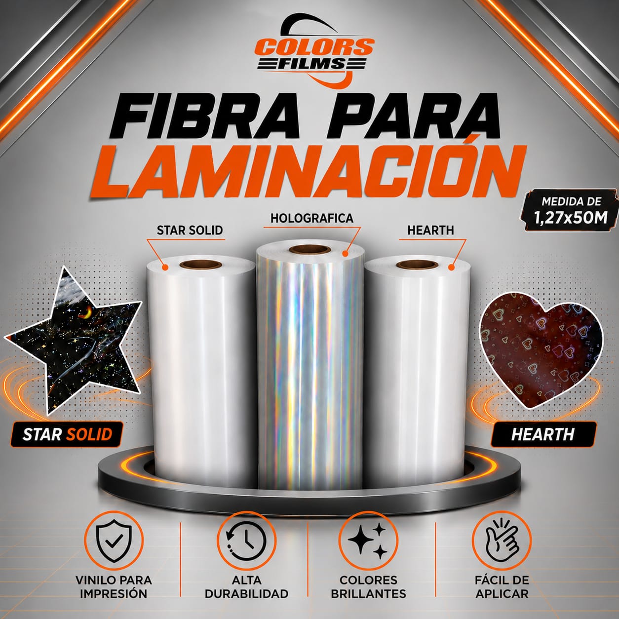 Fibra para laminacion - linea Star Solid, Holografica y Hearth