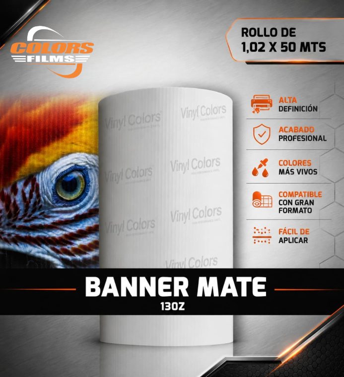 Banner mate 13oz en rollo de 1.02 x 50 metros